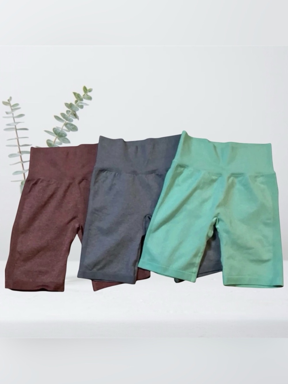 High-Waist Biker Shorts Trio - Teal, Blue, Plum